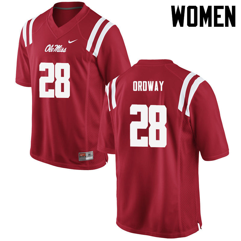 Women Ole Miss Rebels #28 Cam Ordway College Football Jerseys-Red - Click Image to Close